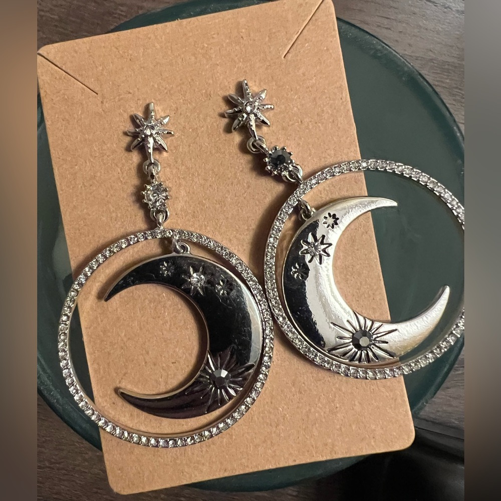 Simply Vera Vera Wang Silver and Black Moon Earrings